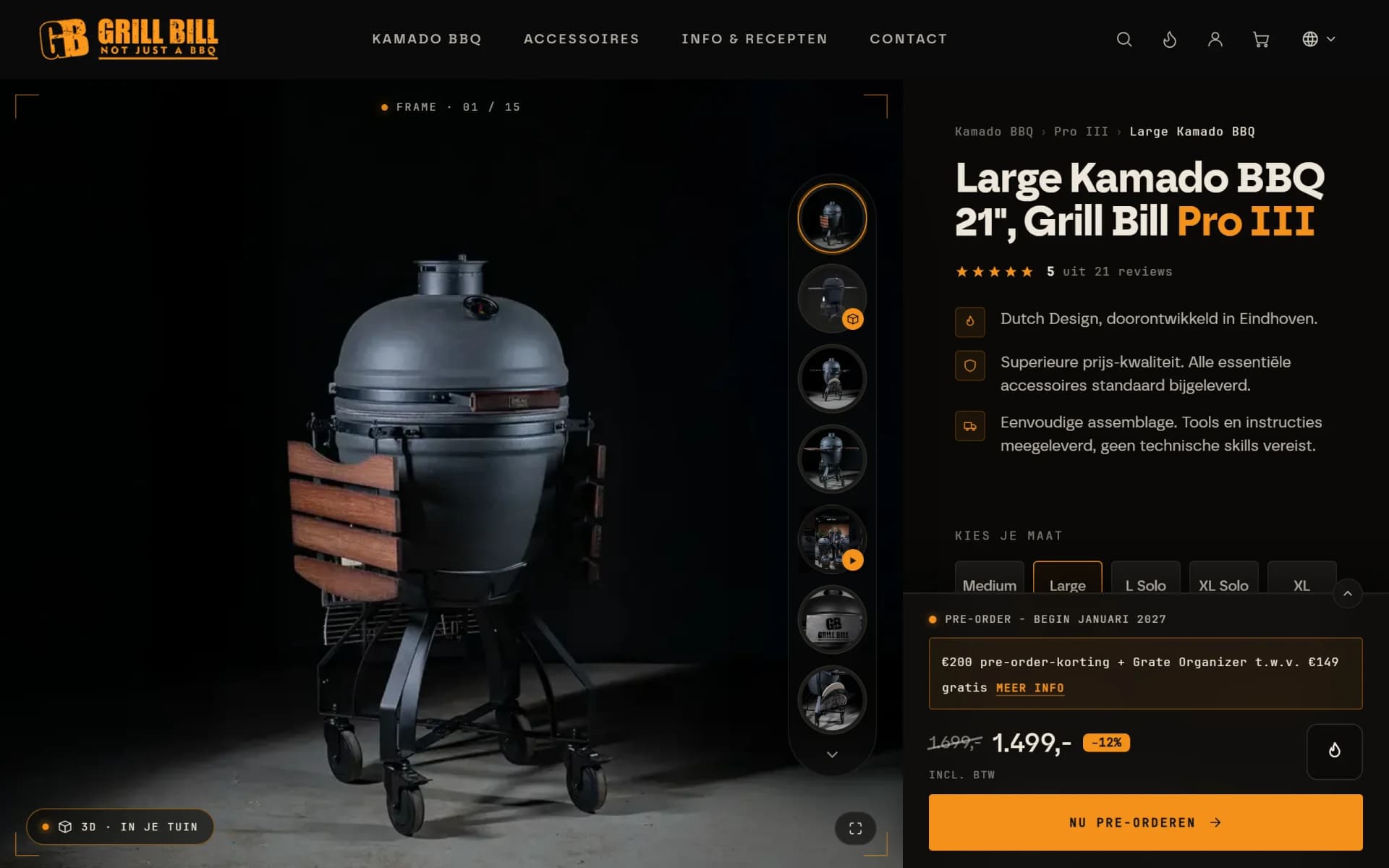 Productpagina van de Grill Bill-webshop met 3D en AR