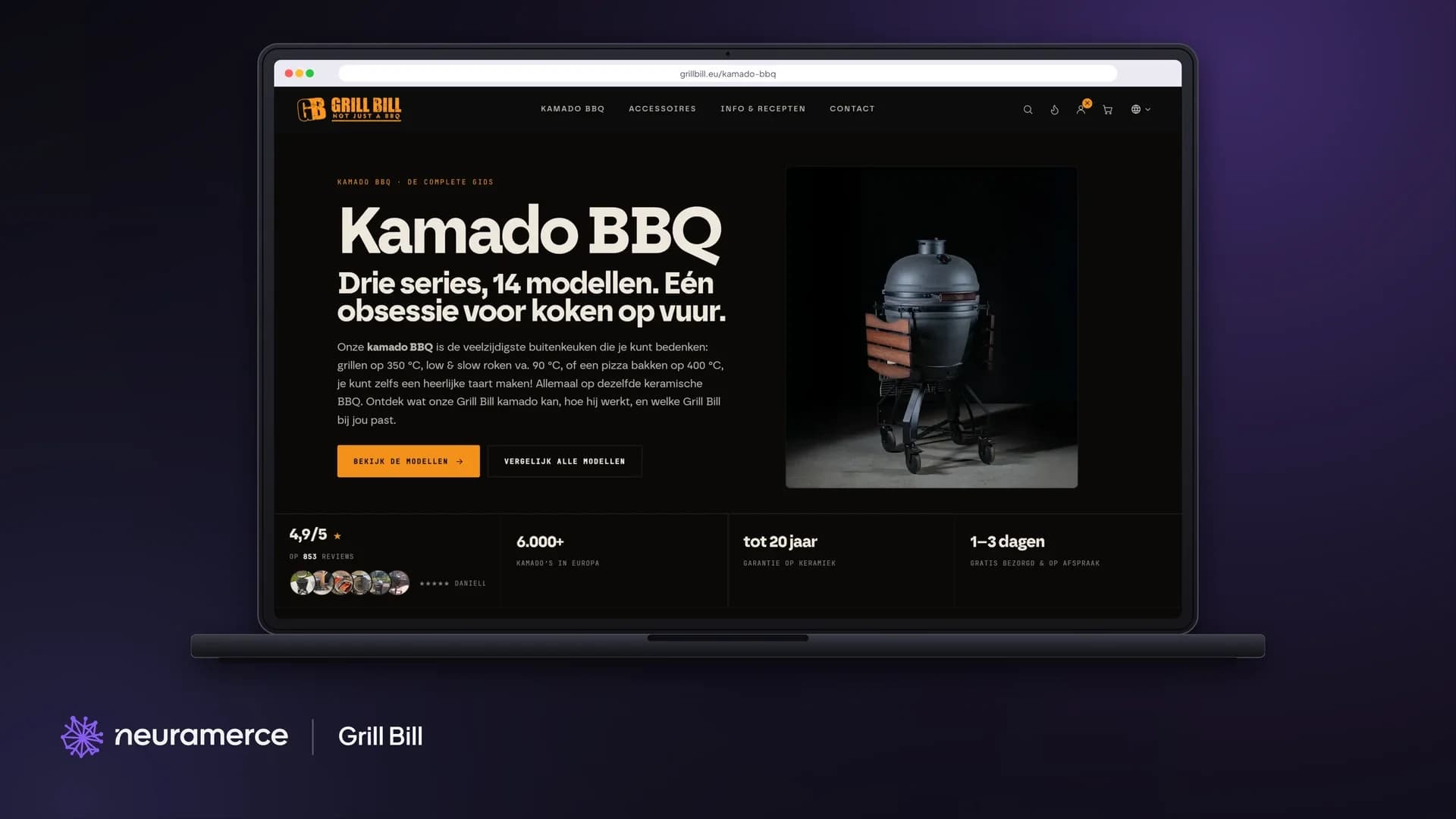De categoriepagina Kamado BBQ van Grill Bill met drie series en veertien modellen